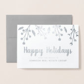 Moderne Holly Berry & Foliage | Vakantie Groeten Folie Kaarten (Voorkant met envelop)