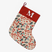 Moderne Holly Berry Kerst Botanische Monogram Grote Kerstsok (Voorkant (Hangend))