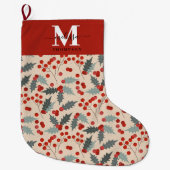 Moderne Holly Berry Kerst Botanische Monogram Grote Kerstsok (Voorkant)