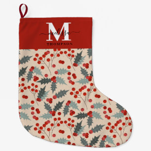 Moderne Holly Berry Kerst Botanische Monogram Grote Kerstsok