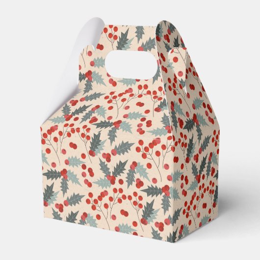 Moderne Holly Berry Kerst Botanische Patroon Bedankdoosjes (Achterkant)