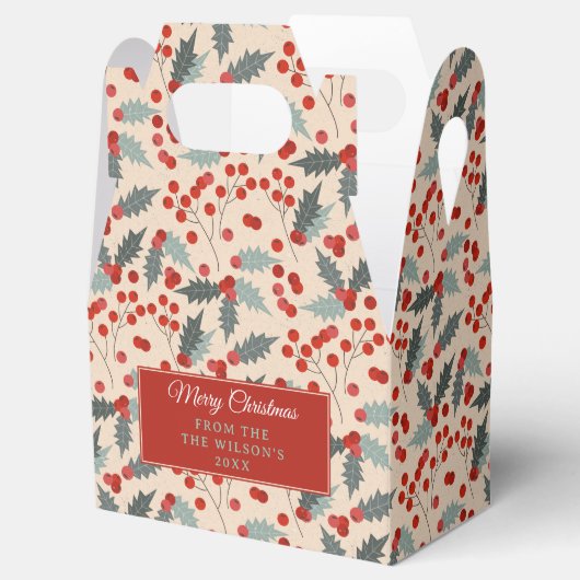 Moderne Holly Berry Kerst Botanische Patroon Bedankdoosjes (Geopend)