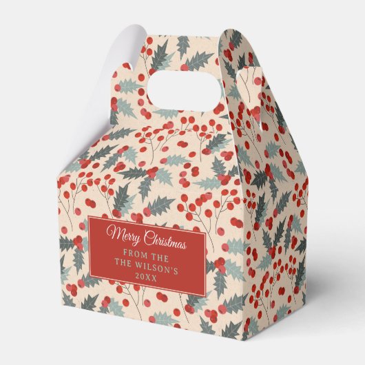 Moderne Holly Berry Kerst Botanische Patroon Bedankdoosjes (Voorkant Zijde)
