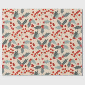 Moderne Holly Berry Kerst Botanische Patroon Cadeaupapier (Vlak)