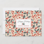 Moderne Holly Berry Kerst Botanische Patroon Feestdagenkaart (Voorkant)