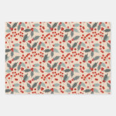 Moderne Holly Berry Kerst Botanische Patroon Inpakpapier Vel (Voorkant 3)