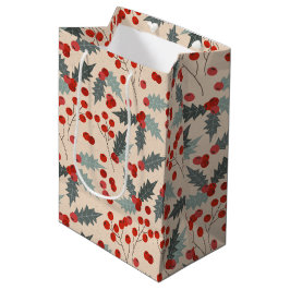 Moderne Holly Berry Kerst Botanische Patroon Medium Cadeauzakje