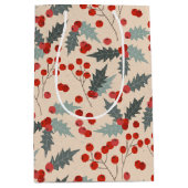 Moderne Holly Berry Kerst Botanische Patroon Medium Cadeauzakje (Voorkant)