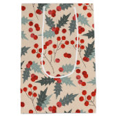 Moderne Holly Berry Kerst Botanische Patroon Medium Cadeauzakje (Achterkant)