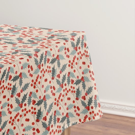Moderne Holly Berry Kerst Botanische Patroon Tafelkleed (Voorbeeld)