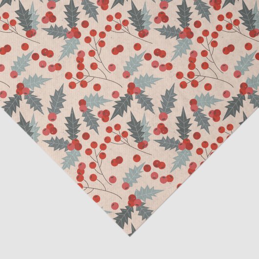 Moderne Holly Berry Kerst Botanische Patroon Tissuepapier (Detail)