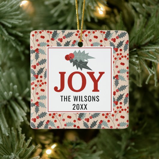 Moderne Holly Berry Kerstmis Botanische vreugde fa Keramisch Ornament (Boom)