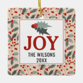 Moderne Holly Berry Kerstmis Botanische vreugde fa Keramisch Ornament (Voorkant)