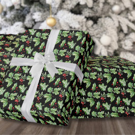 Moderne Holly Berry Kerstmis Cadeaupapier