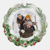 Moderne Holly Berry Vrolijk Kerstfeest Foto krans Ornament Kaart (Voorkant)
