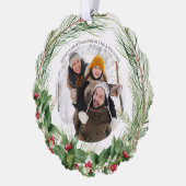 Moderne Holly Berry Vrolijk Kerstfeest Foto krans Ornament Kaart (Links)