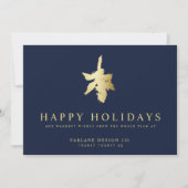 Moderne Holly | Elegant Gold Navy Business Feestdagenkaart (Voorkant)