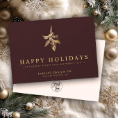 Moderne Holly | Elegant Gold Red Business Feestdagenkaart
