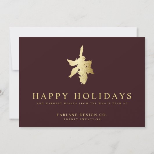 Moderne Holly | Elegant Gold Red Business Feestdagenkaart (Voorkant)