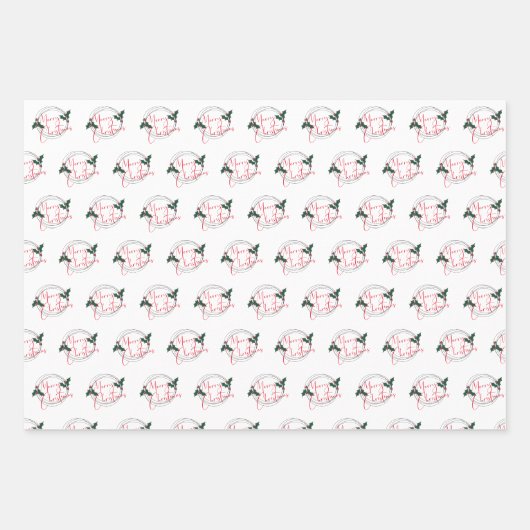 Moderne Holly Krans Vrolijk Kerstfeest Inpakpapier Vel (Voorkant 3)