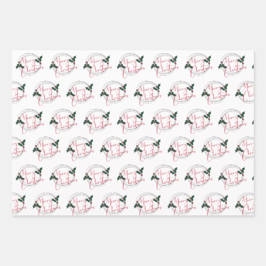 Moderne Holly Krans Vrolijk Kerstfeest Inpakpapier Vel (Voorkant 2)