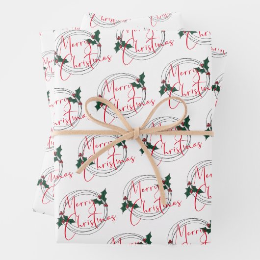 Moderne Holly Krans Vrolijk Kerstfeest Inpakpapier Vel (In situ)