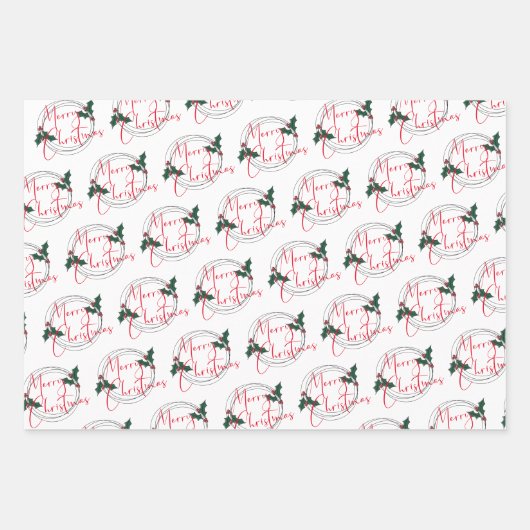 Moderne Holly Krans Vrolijk Kerstfeest Inpakpapier Vel (Voorkant)