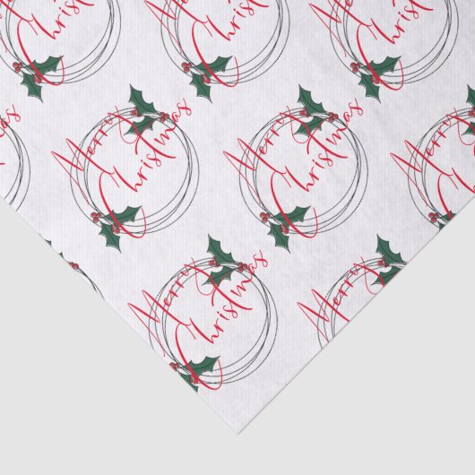 Moderne Holly Krans Vrolijk Kerstfeest Tissuepapier (Detail)