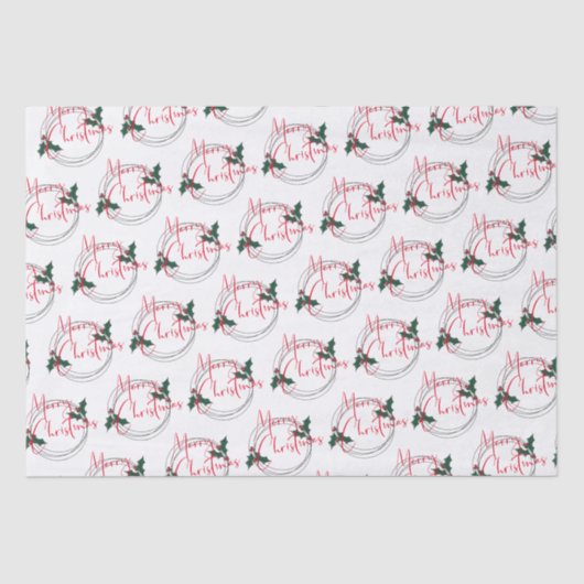 Moderne Holly Krans Vrolijk Kerstfeest Tissuepapier (Voorkant)