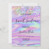 Moderne Holografen Girly Trendy Sweet 16 Uitnodigi Kaart (Voorkant)