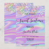 Moderne Holografen Girly Trendy Sweet 16 Uitnodigi Kaart (Voorkant / Achterkant)
