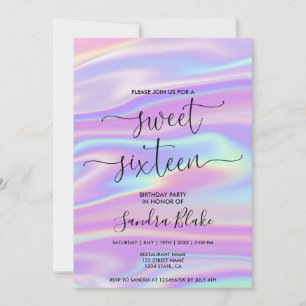 Moderne Holografen Girly Trendy Sweet 16 Uitnodigi Kaart
