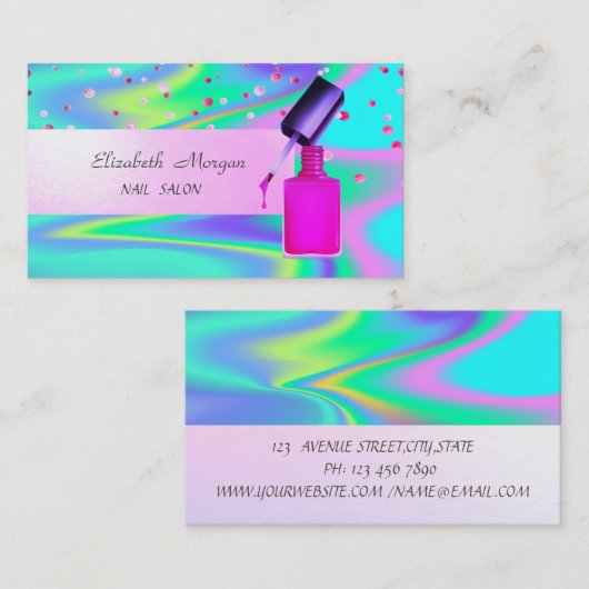 Moderne holografisch, Confetti, nagelPools Visitekaartje (Voorkant / Achterkant)