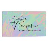 Moderne holografisch script Rainbow Pastel Name Ta Naambadge (Voorkant)