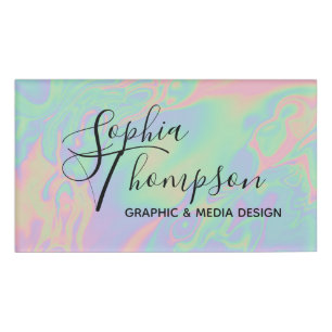 Moderne holografisch script Rainbow Pastel Name Ta Naambadge