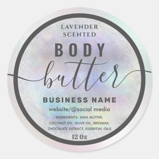 Moderne holografisch scriptboetelabel ronde sticker (Voorkant)