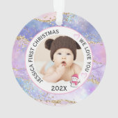 Moderne Holografische Baby Meisje Eerste Kerstfoto Ornament (achterkant)