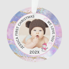 Moderne Holografische Baby Meisje Eerste Kerstfoto Ornament