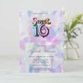 Moderne holografische ballon Sweet 16 Kaart (Staand voorkant)