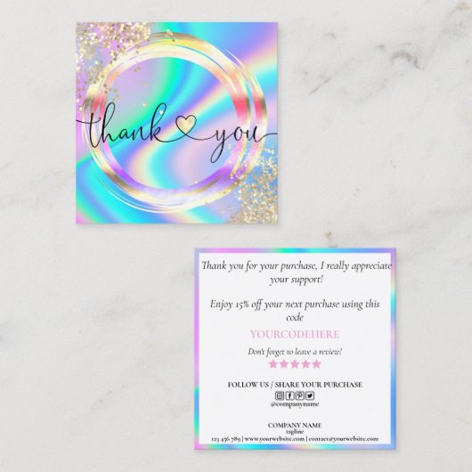 moderne holografische dank voor uw zakelijke squ vierkante visitekaartje (Voorkant / Achterkant)