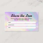 Moderne holografische delen de liefde haarstylist aanbevelingskaartje (Voorkant)