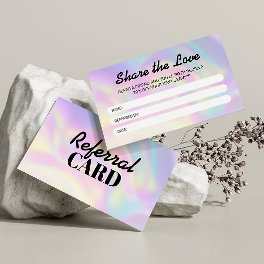 Moderne holografische delen de liefde haarstylist aanbevelingskaartje