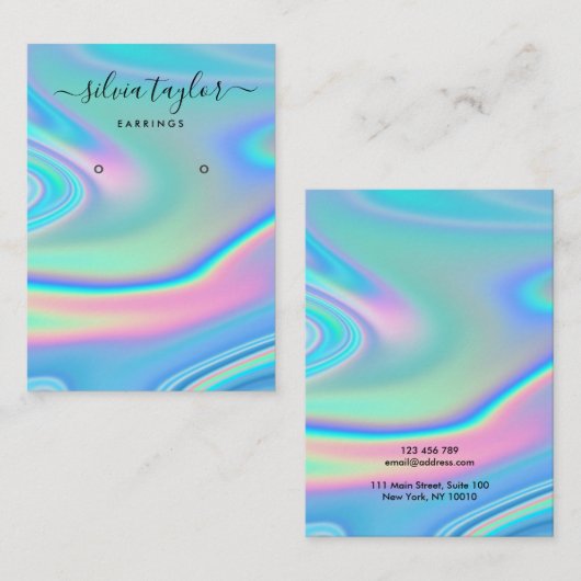 Moderne holografische eenhoornscript oorscherm visitekaartje (Voorkant / Achterkant)