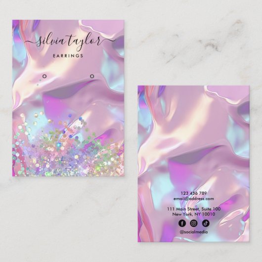 Moderne holografische eenhoornscript oorscherm visitekaartje (Voorkant / Achterkant)