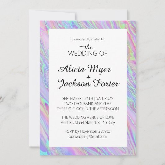 Moderne Holografische Eenvoudige Huwelijksuitnodig Kaart (Voorkant)