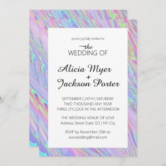 Moderne Holografische Eenvoudige Huwelijksuitnodig Kaart (Voorkant / Achterkant)