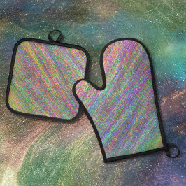    Moderne Holografische Elegante Pastel Regenboog Ovenwant & Pannenlap Set