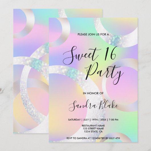 Moderne Holografische Folie Eenhoorn Kleur Hologra Kaart (Voorkant / Achterkant)