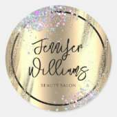 Moderne holografische Glitter Faux Folie Gold Busi Ronde Sticker (Voorkant)