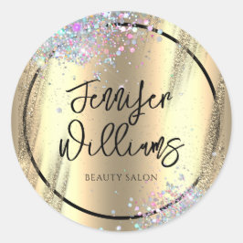 Moderne holografische Glitter Faux Folie Gold Busi Ronde Sticker